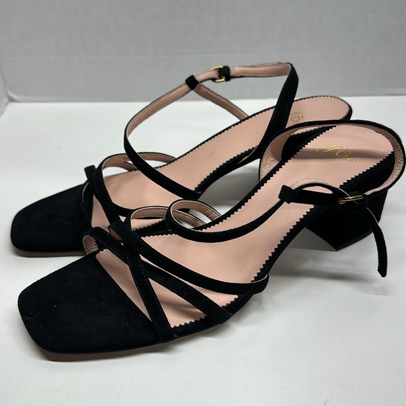 J Crew Odette Heeled Sandals Shoes Ankle Strap Open Toe Suede Black Size 11 - Picture 4 of 8